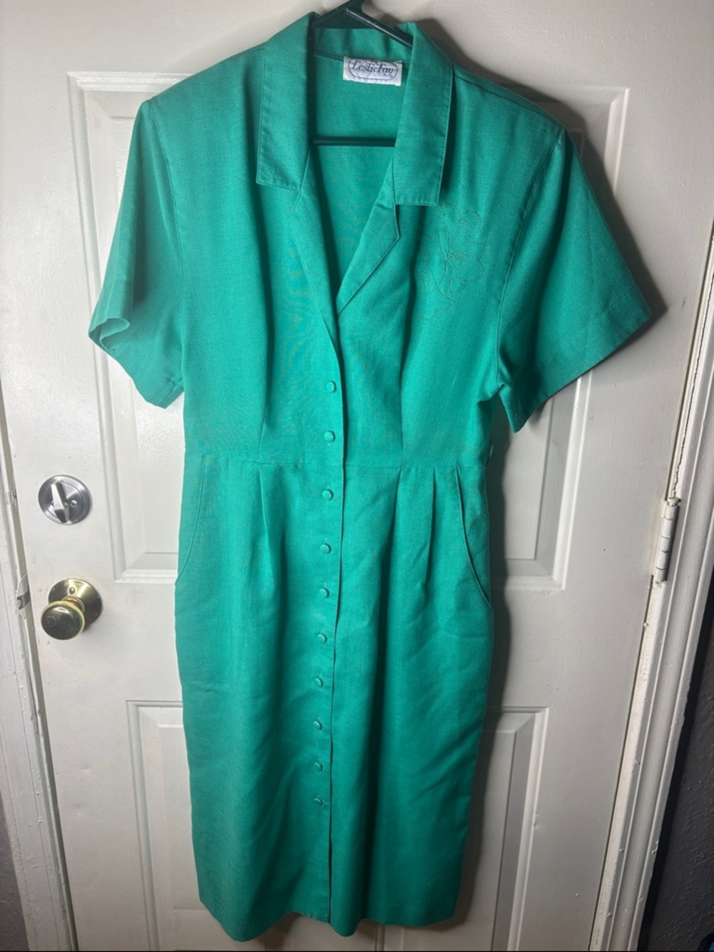 Leslie Fay Turquoise Button-Front Midi Dress